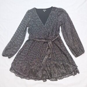 Lily‎ Rose Wrap Dress Womens Medium Metallic Silver Black Tiered Sparkle Y2K